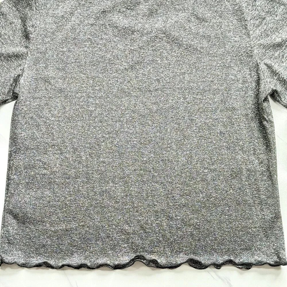 EUC Urban Outfitters Shimmer Y2K Baby T Silver Metallic Crop Top Lettuce Hem XL - Picture 8 of 13
